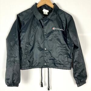 Champion Black Cropped Logo Windbreaker Jacket